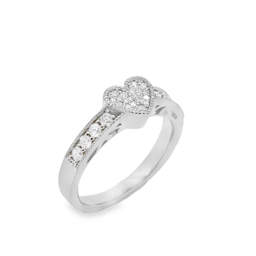 10K Solid White Gold Womens Lab Diamond Heart Ring 0.32 Ctw