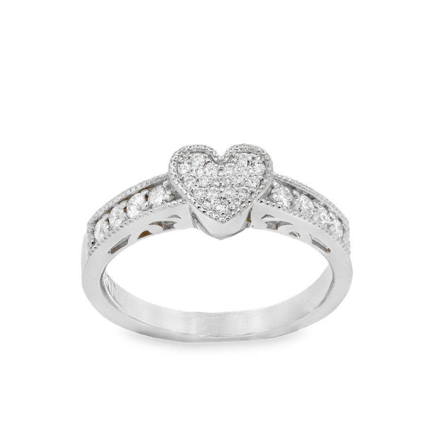 10K Solid White Gold Womens Lab Diamond Heart Ring 0.32 Ctw