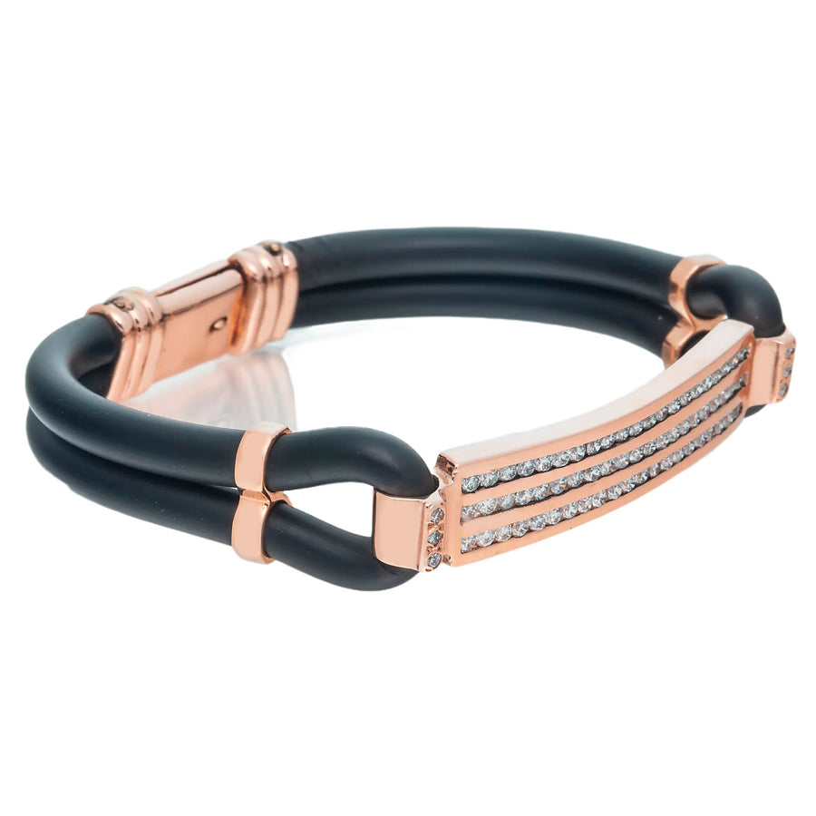 14k 3 Row Diamond Rubber Bracelet 3ctw