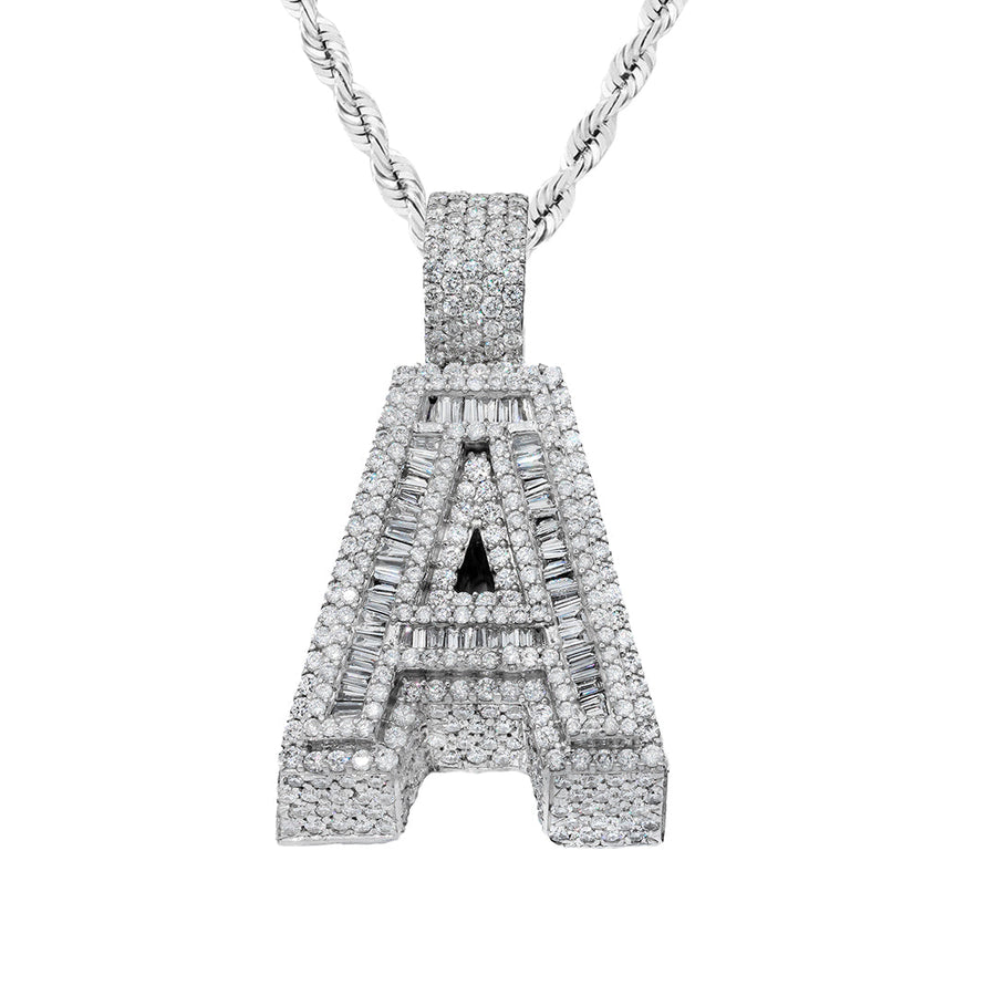 14k Baguette Initial Pendant Letter A 8 ctw