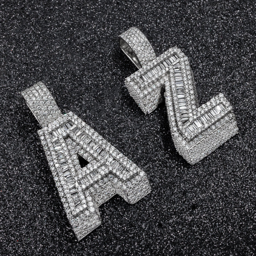 14k Baguette Initial Pendant Letter A 8 ctw
