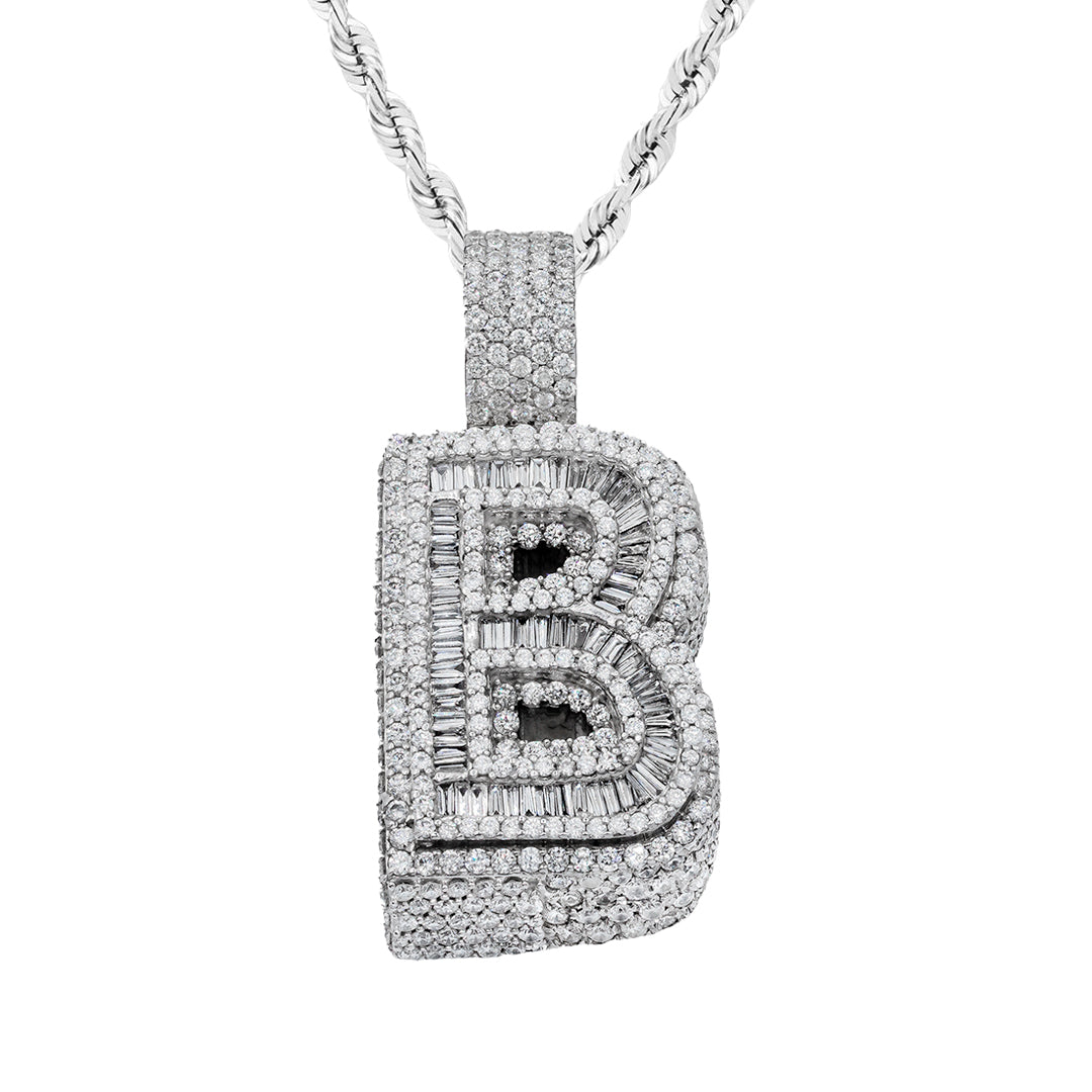 14k Baguette Initial Pendant Letter B 9 ctw