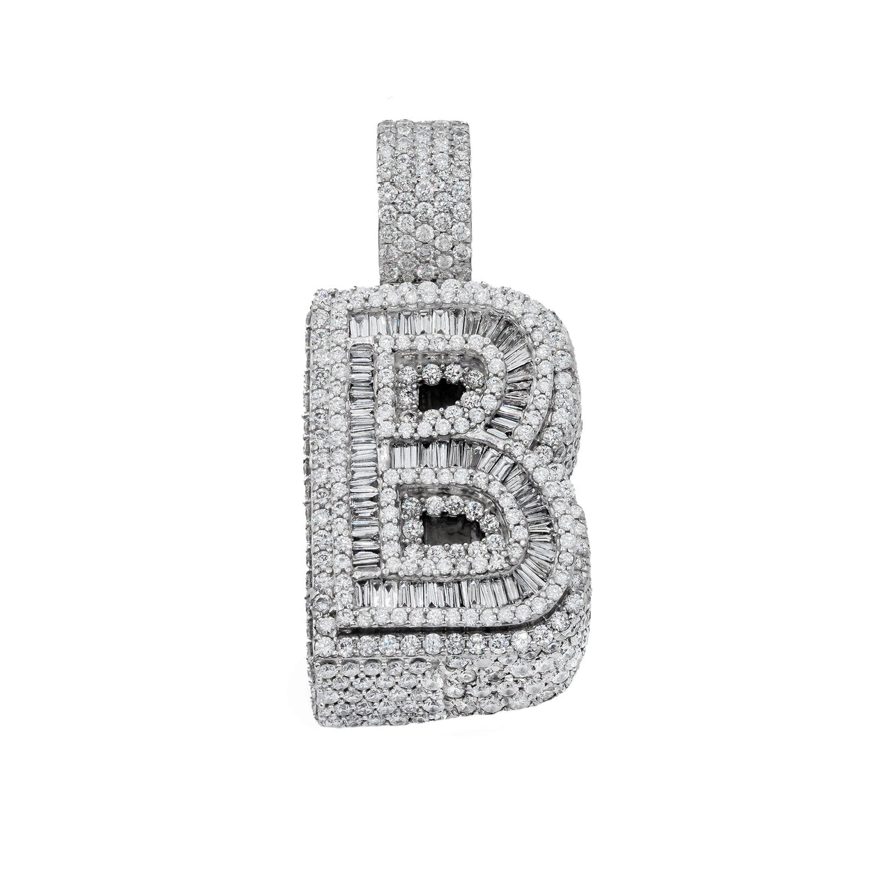 14k Baguette Initial Pendant Letter B 9 ctw