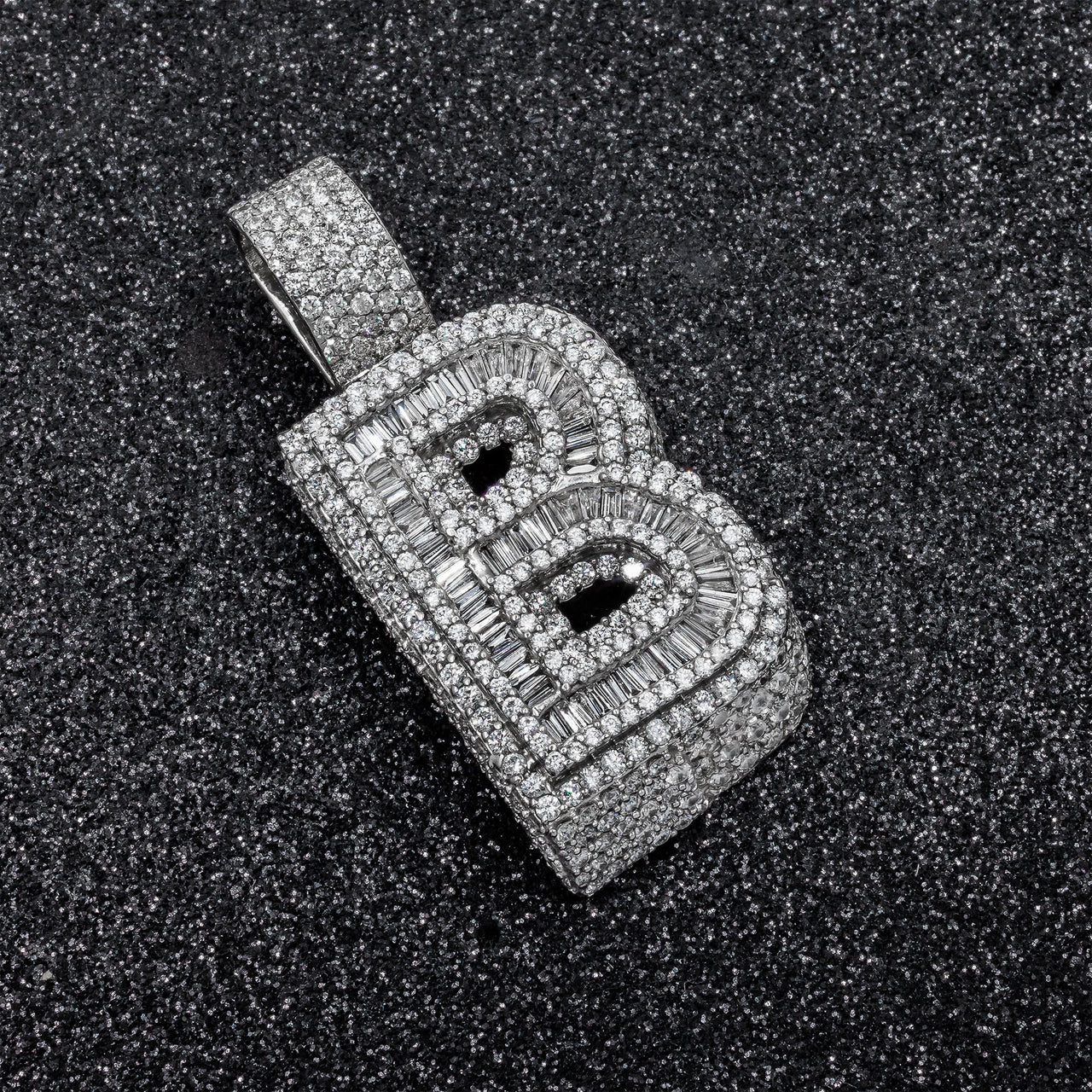 14k Baguette Initial Pendant Letter B 9 ctw