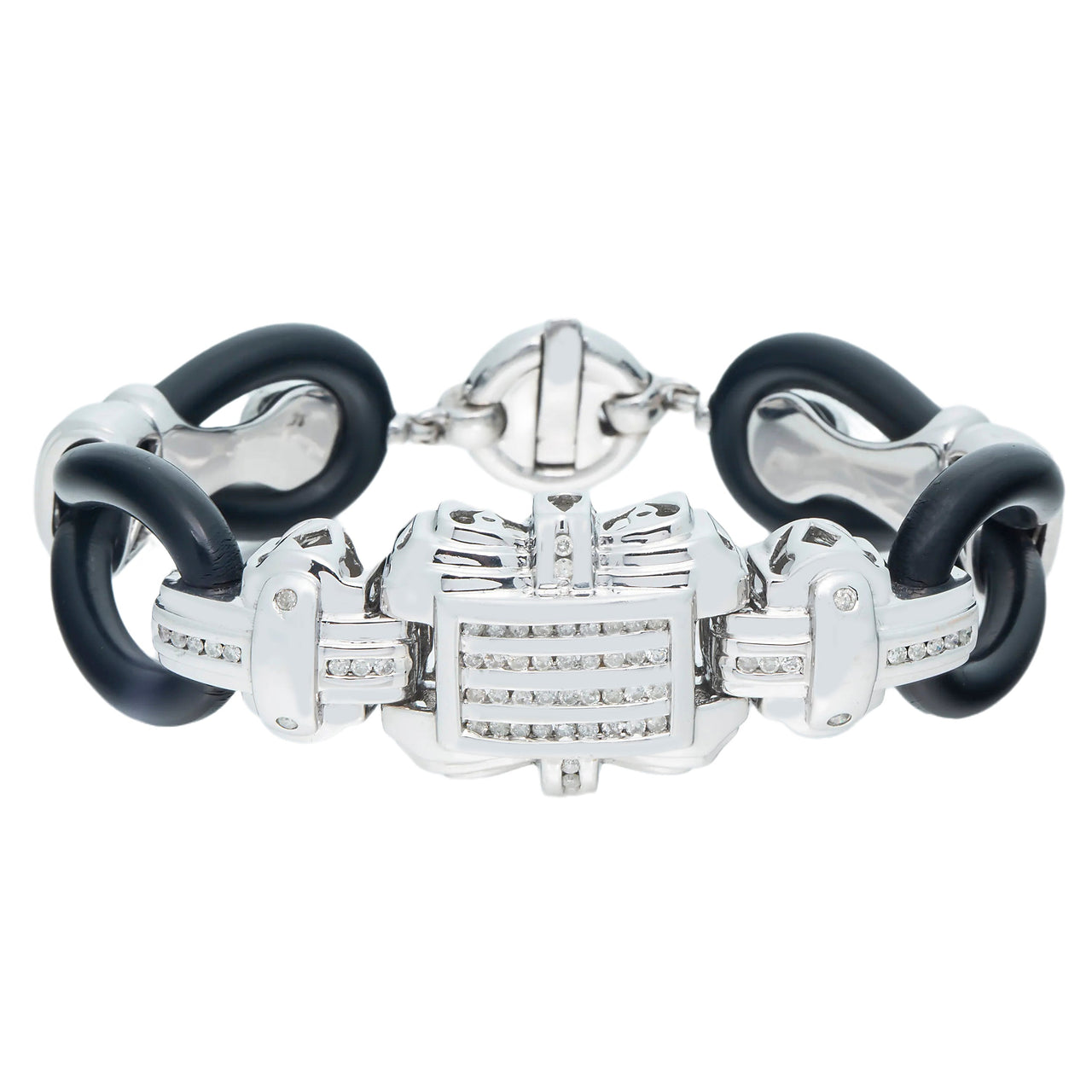 14K Chanel Set Diamond Rubber Bracelet 2.01ctw