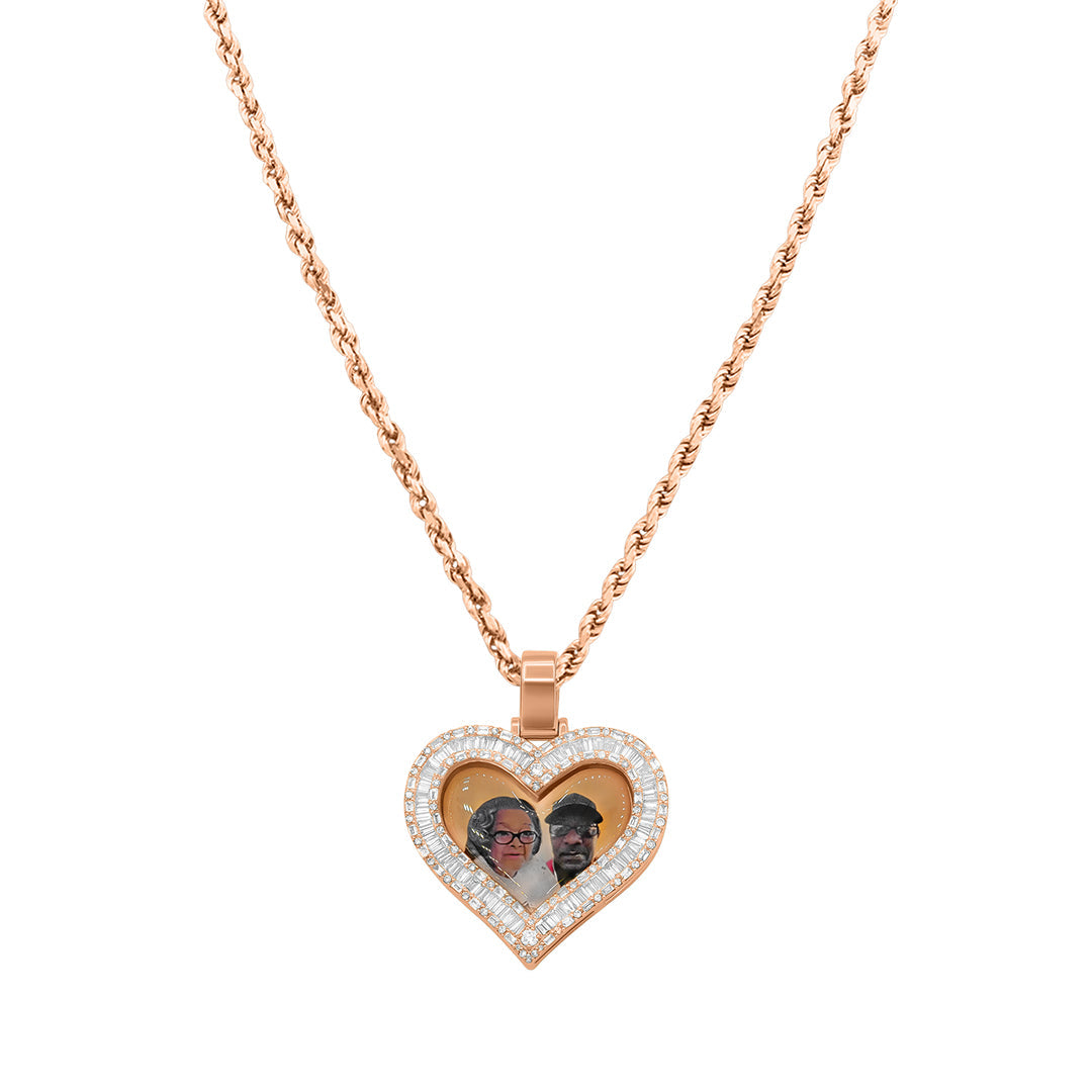 14K Rose Gold Heart Shaped Memory Pendant 2.82ctw