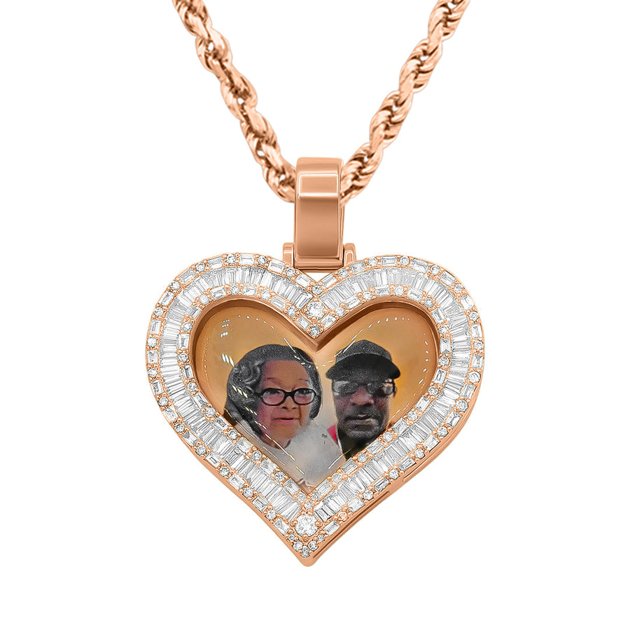 14K Rose Gold Heart Shaped Memory Pendant 2.82ctw