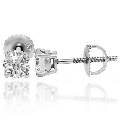 14K SOLID WHITE GOLD DIAMOND SOLITAIRE STUD EARRINGS 0.80 CTW