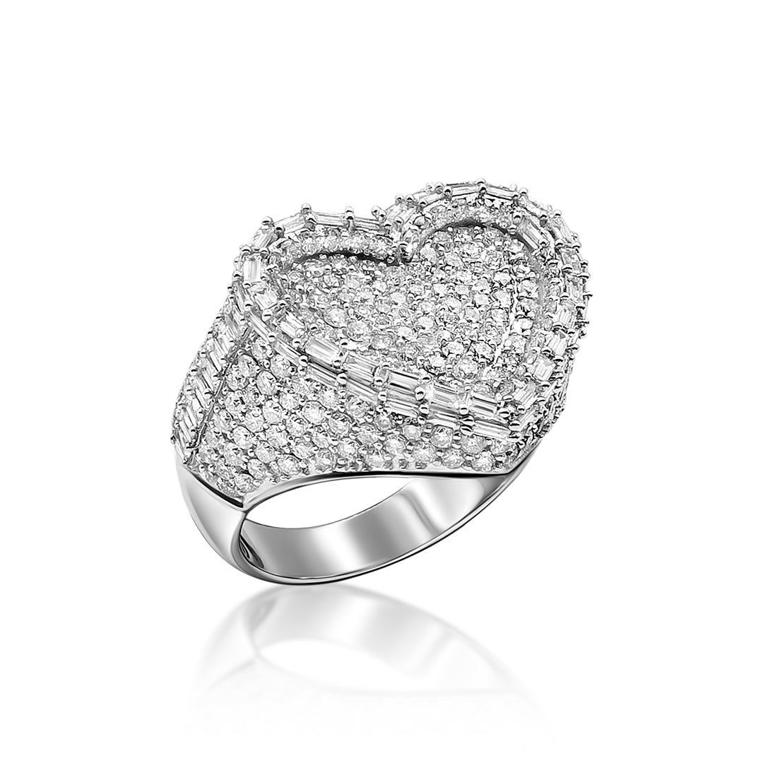 14k White Gold Baguette Diamond Heart Ring