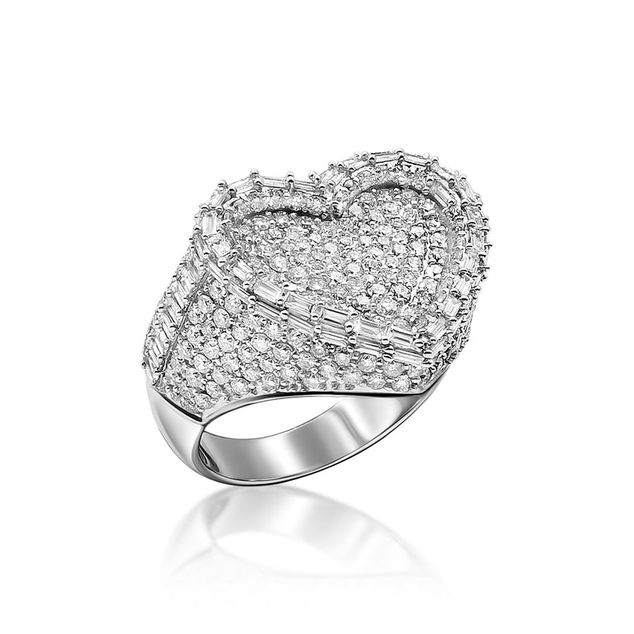 14k White Gold Baguette Diamond Heart Ring