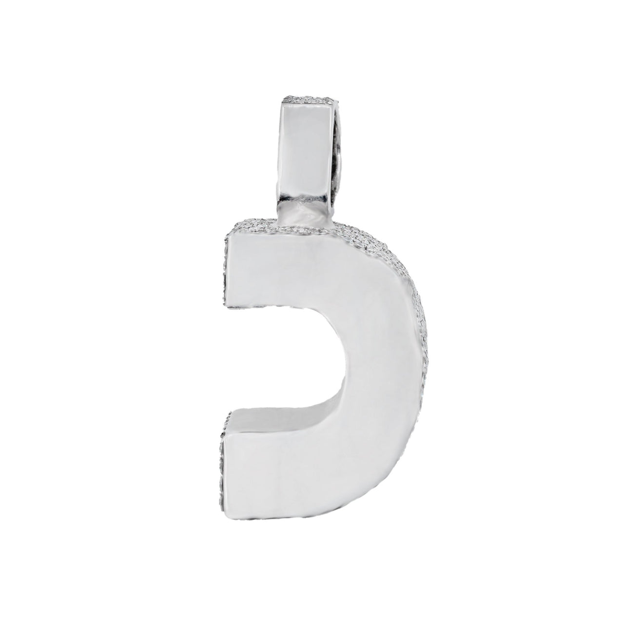 14k White Gold Baguette Diamond Initial Letter C Pendant