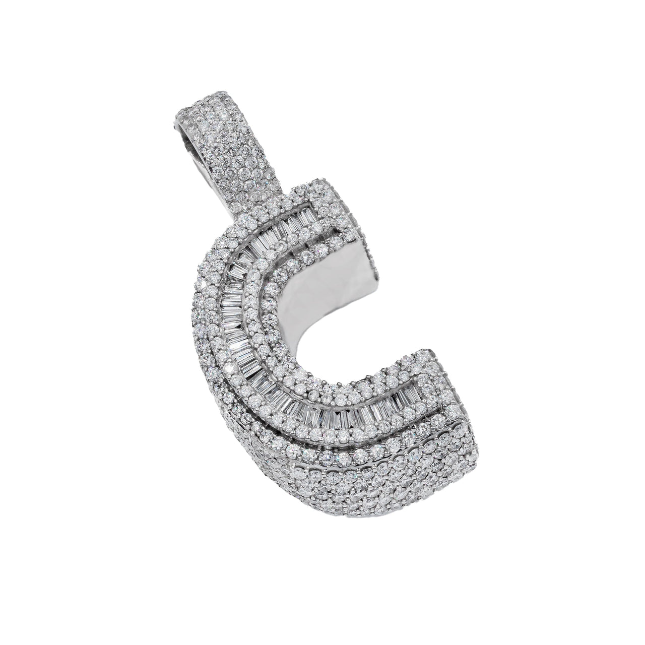 14k White Gold Baguette Diamond Initial Letter C Pendant