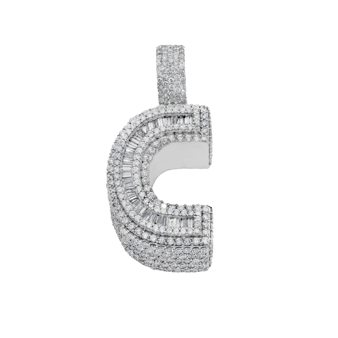 14k White Gold Baguette Diamond Initial Letter C Pendant Avianne Jewelers