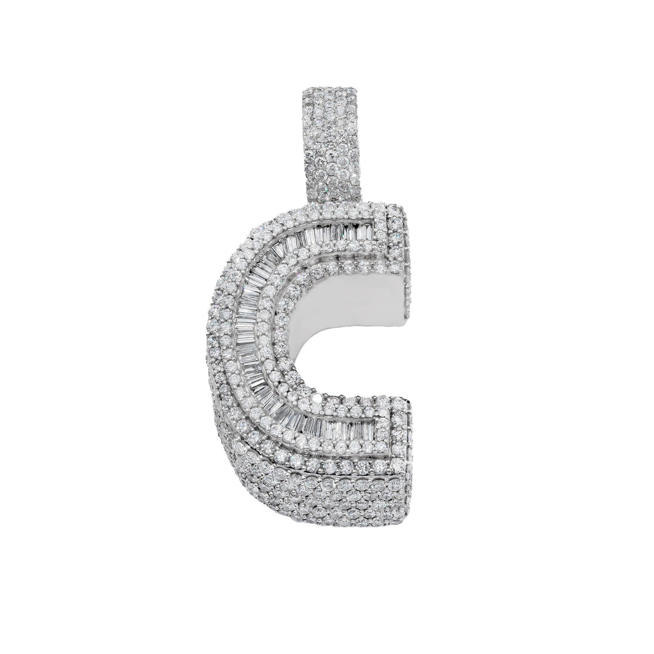 14k White Gold Baguette Diamond Initial Letter C Pendant