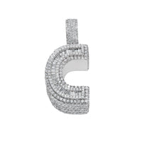 Thumbnail for 14k White Gold Baguette Diamond Initial Letter C Pendant