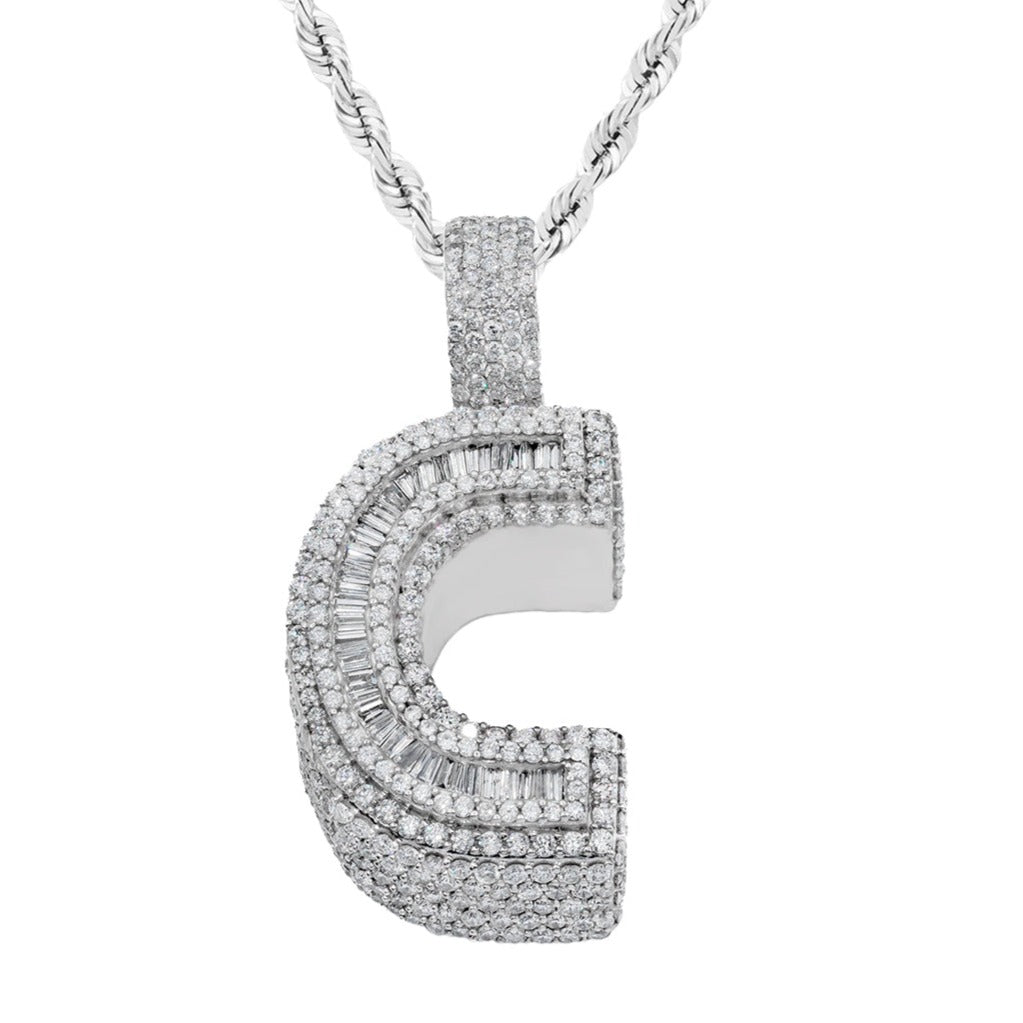Baguette Diamond Initial Letter Necklace