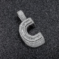 Thumbnail for 14k White Gold Baguette Diamond Initial Letter C Pendant