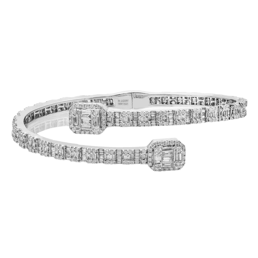 14K White Gold Baguette & Round Diamond Bangle 5.11ctw