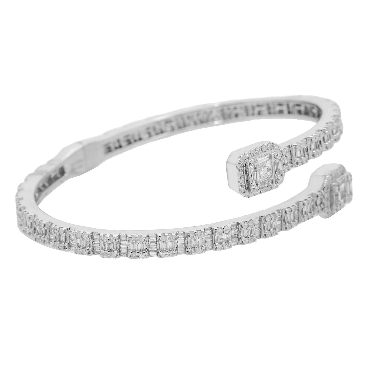 14K White Gold Baguette & Round Diamond Bangle 5.11ctw