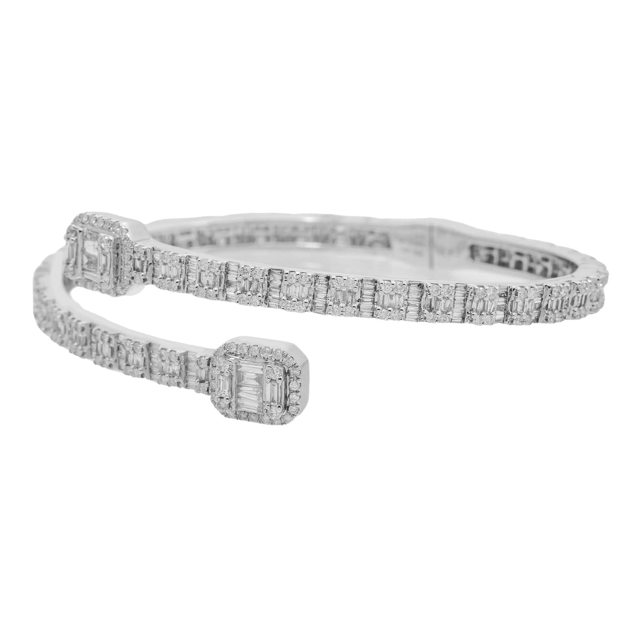 14K White Gold Baguette & Round Diamond Bangle 5.11ctw