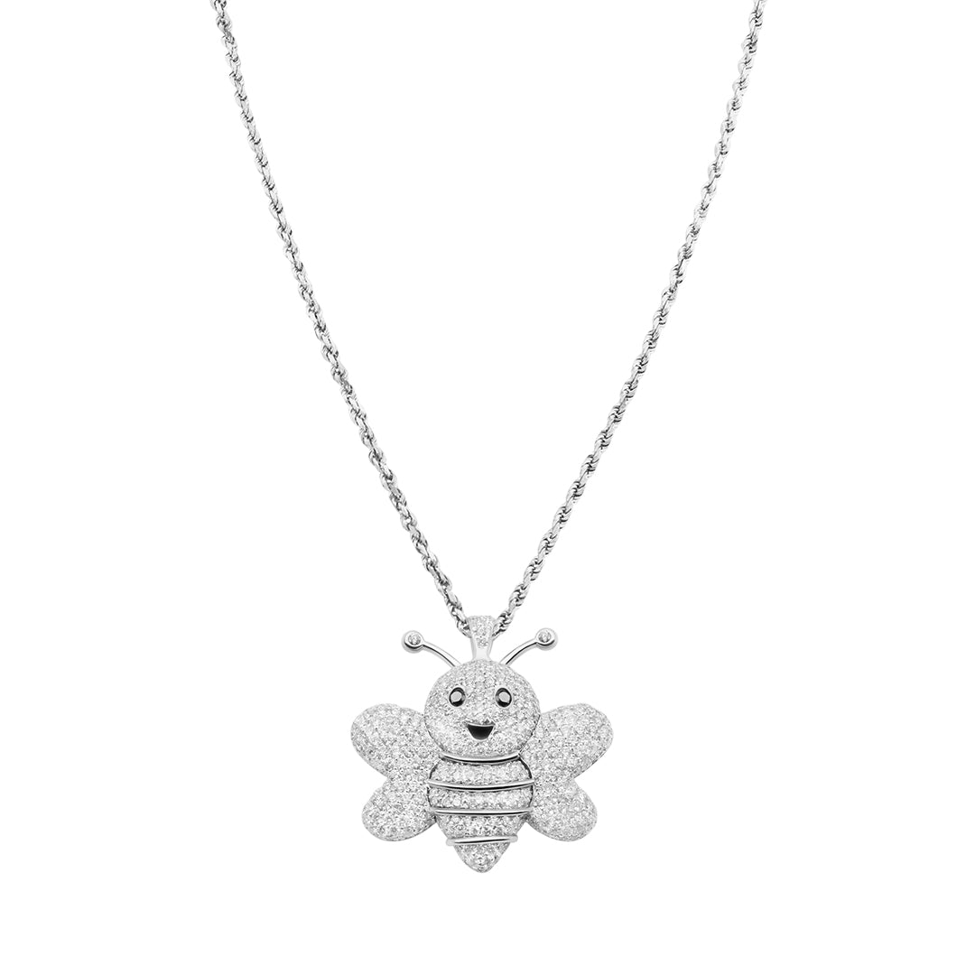 14K White Gold Diamond Bumble Bee Pendant 3.00 Ctw