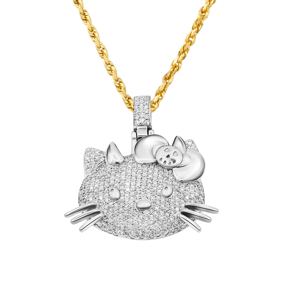 14k White Gold Diamond Hello Kitty Pendant