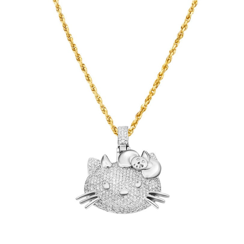 14k White Gold Diamond Hello Kitty Pendant
