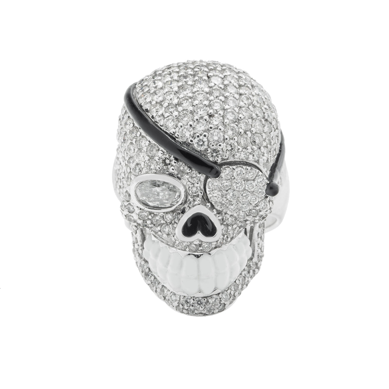 14K White Gold Diamond Pirate Skull Ring