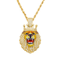 Thumbnail for 14K Yellow Gold & Diamond with Enamel Lion Face Pendant 2.90ctw