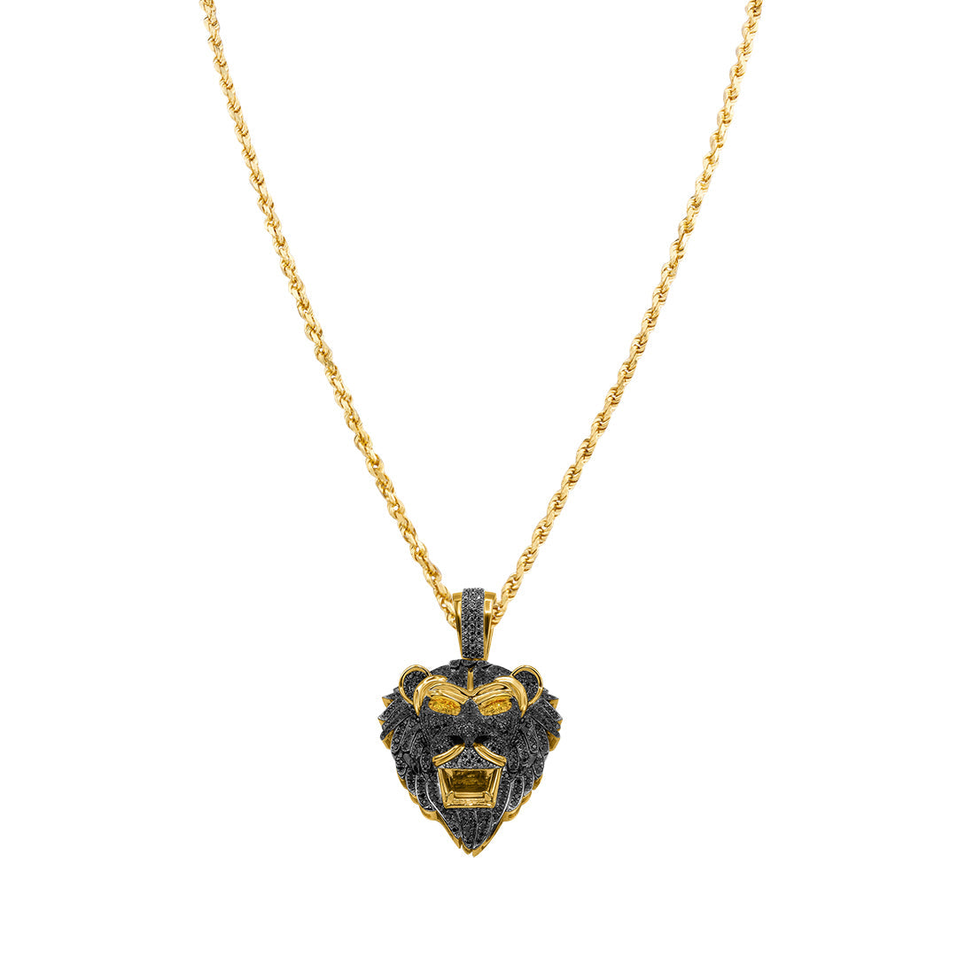 14K "YG" Black Diamond Lion Pendant 1.97ctw