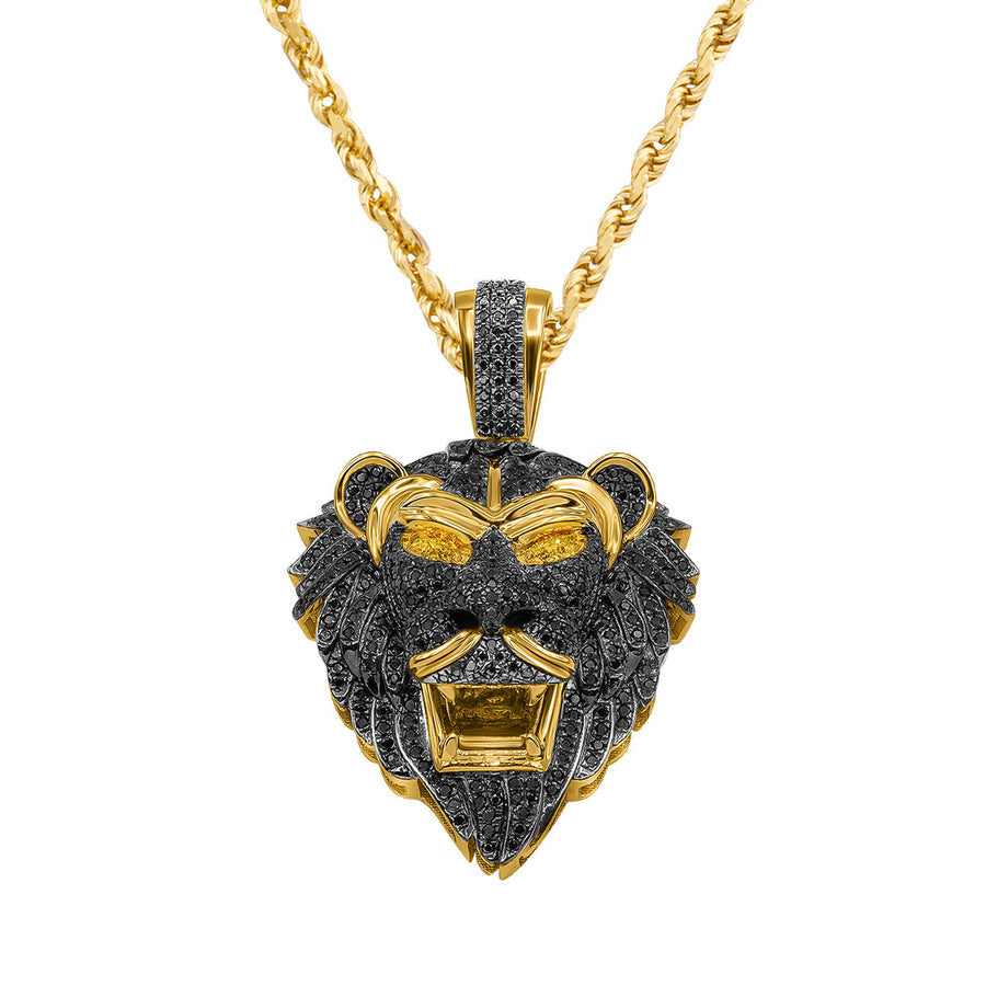 14K "YG" Black Diamond Lion Pendant 1.97ctw