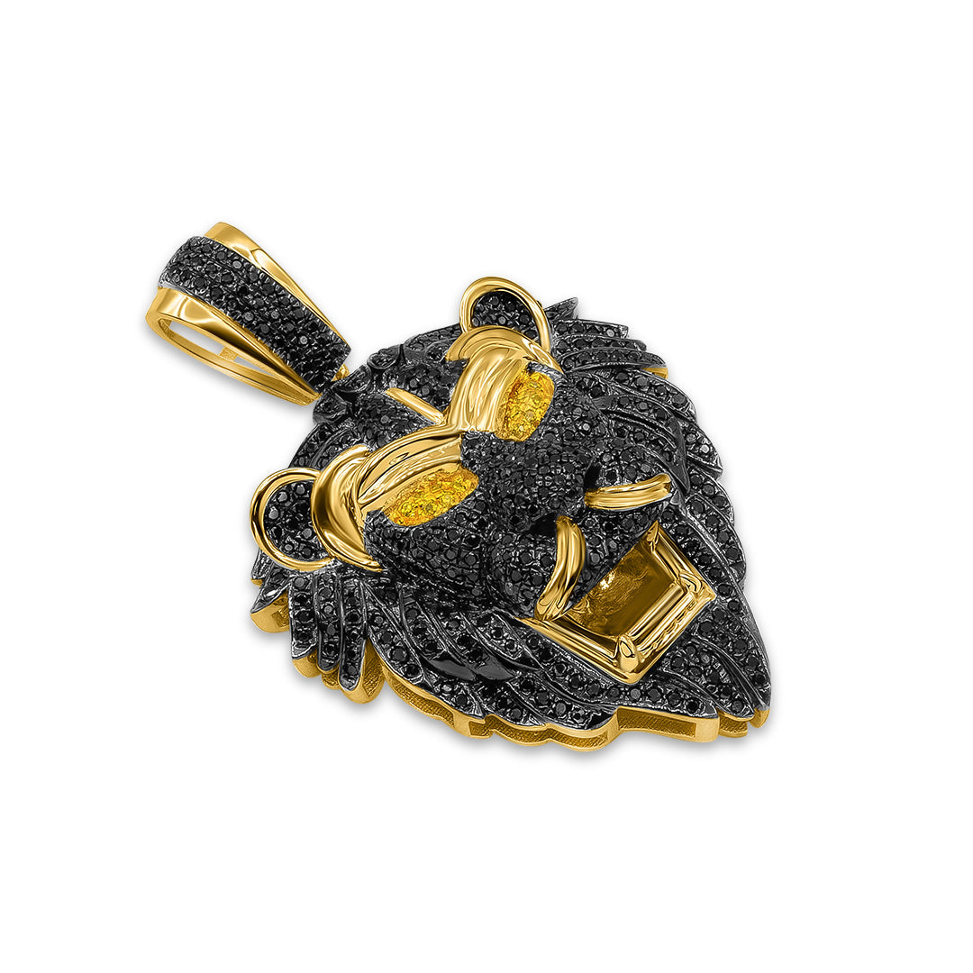 14K "YG" Black Diamond Lion Pendant 1.97ctw