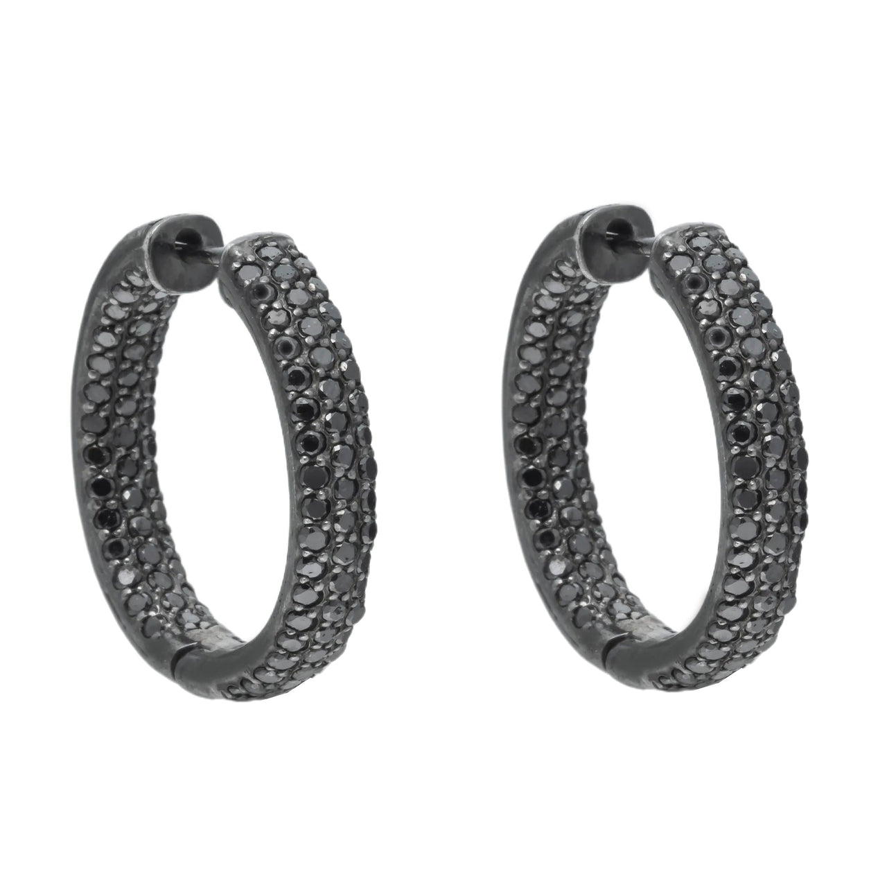 925 Silver Black Hoop Earrings 4.0ctw