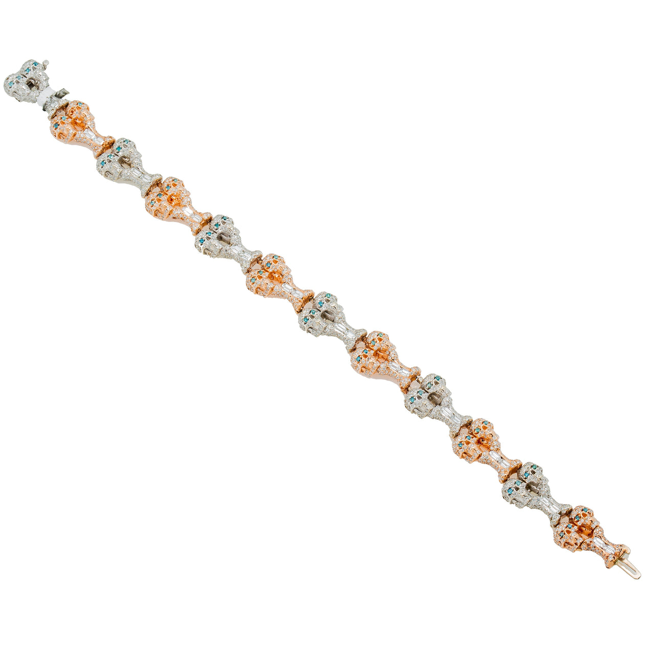 Two Tone 14k Two Tone Gold Diamond Skulls Bracelet 8.18 Ctw