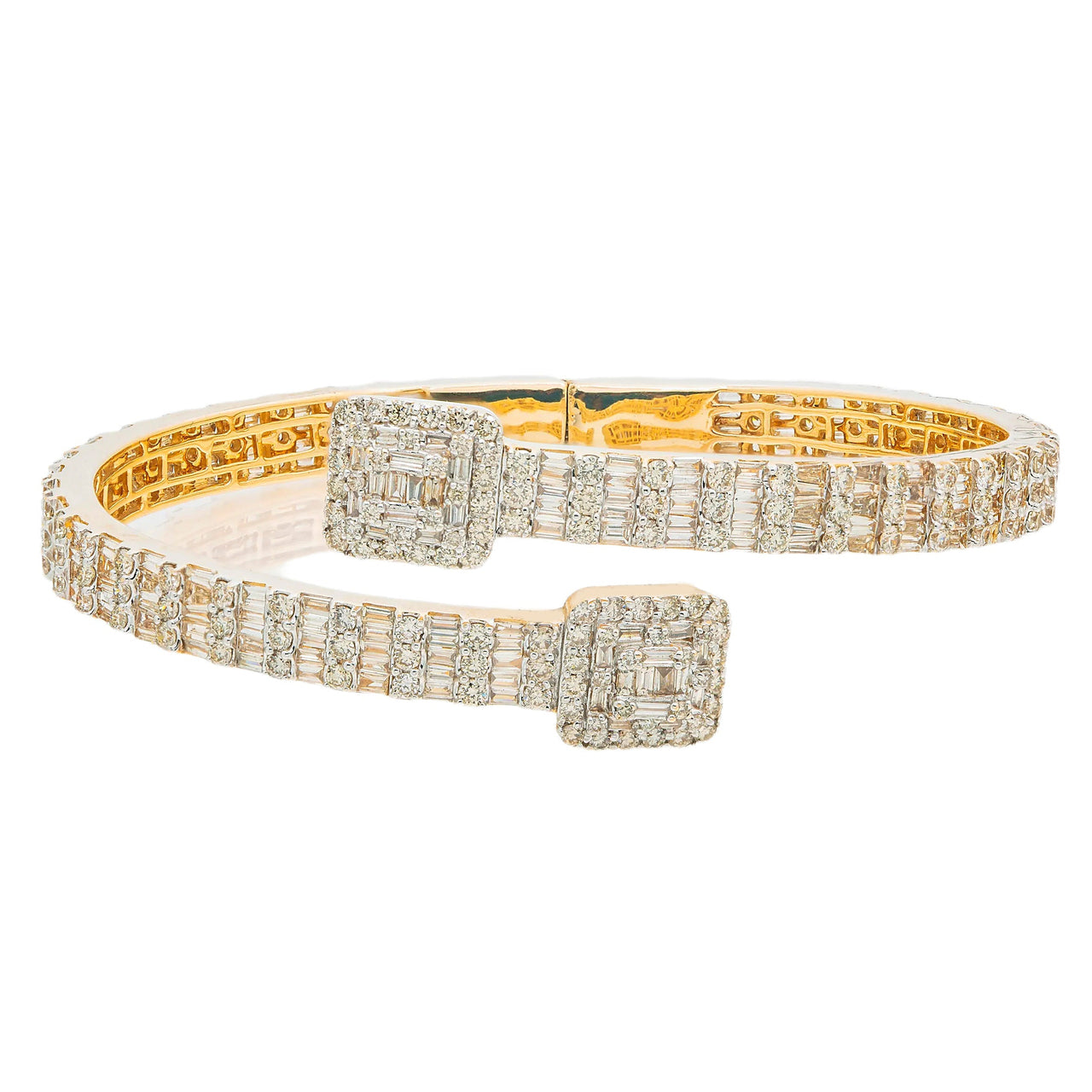 14k Solid Yellow Gold Baguette and Round Diamond Bangle 9.05ctw