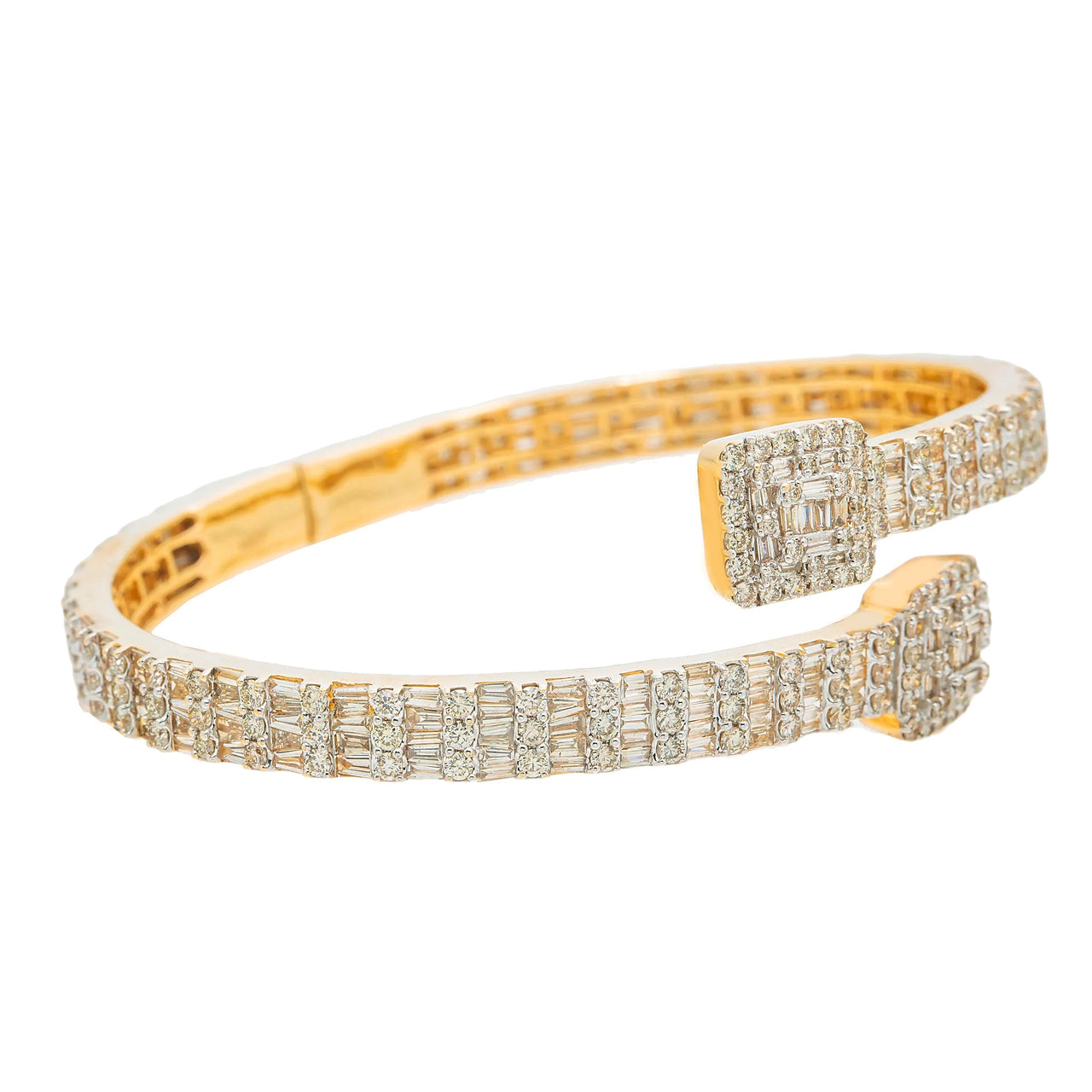 14k Solid Yellow Gold Baguette and Round Diamond Bangle 9.05ctw