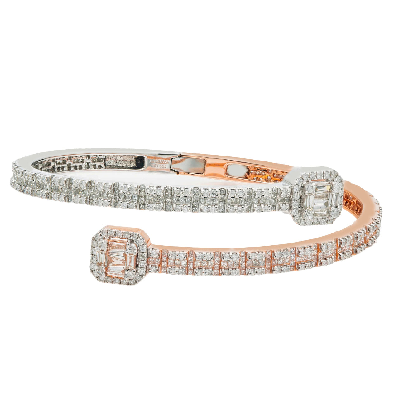 14K Two Tone Baguette and Round Diamond Bangle 2.23ctw