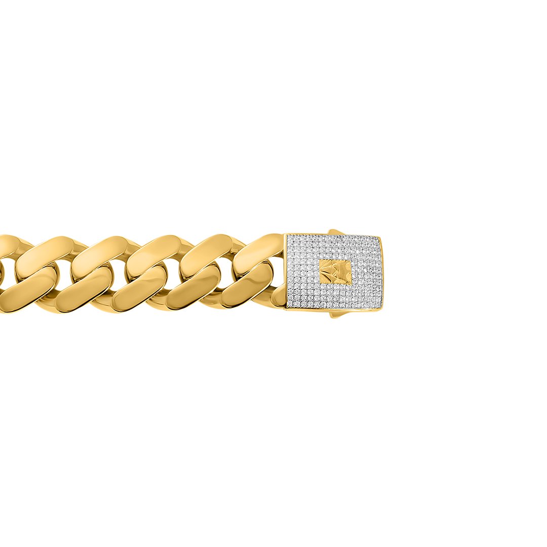 10k Yellow Gold 14mm Diamond Spiked Cuban Link Bracelet 8.5 Inches – Johnny  Dang & Co