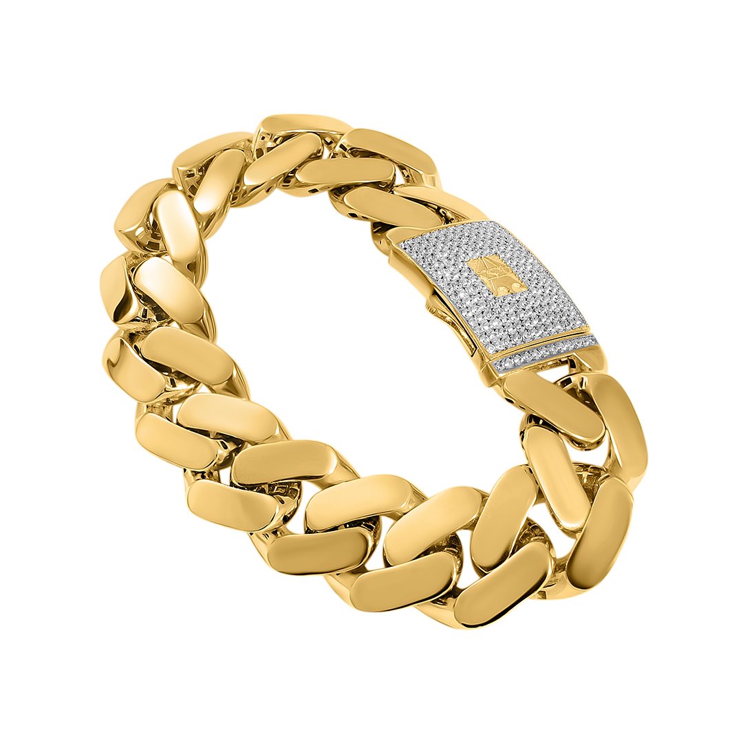 24K Gold Plated over Stainless Steel Miami Cuban Link Bracelet 14MM  7.5