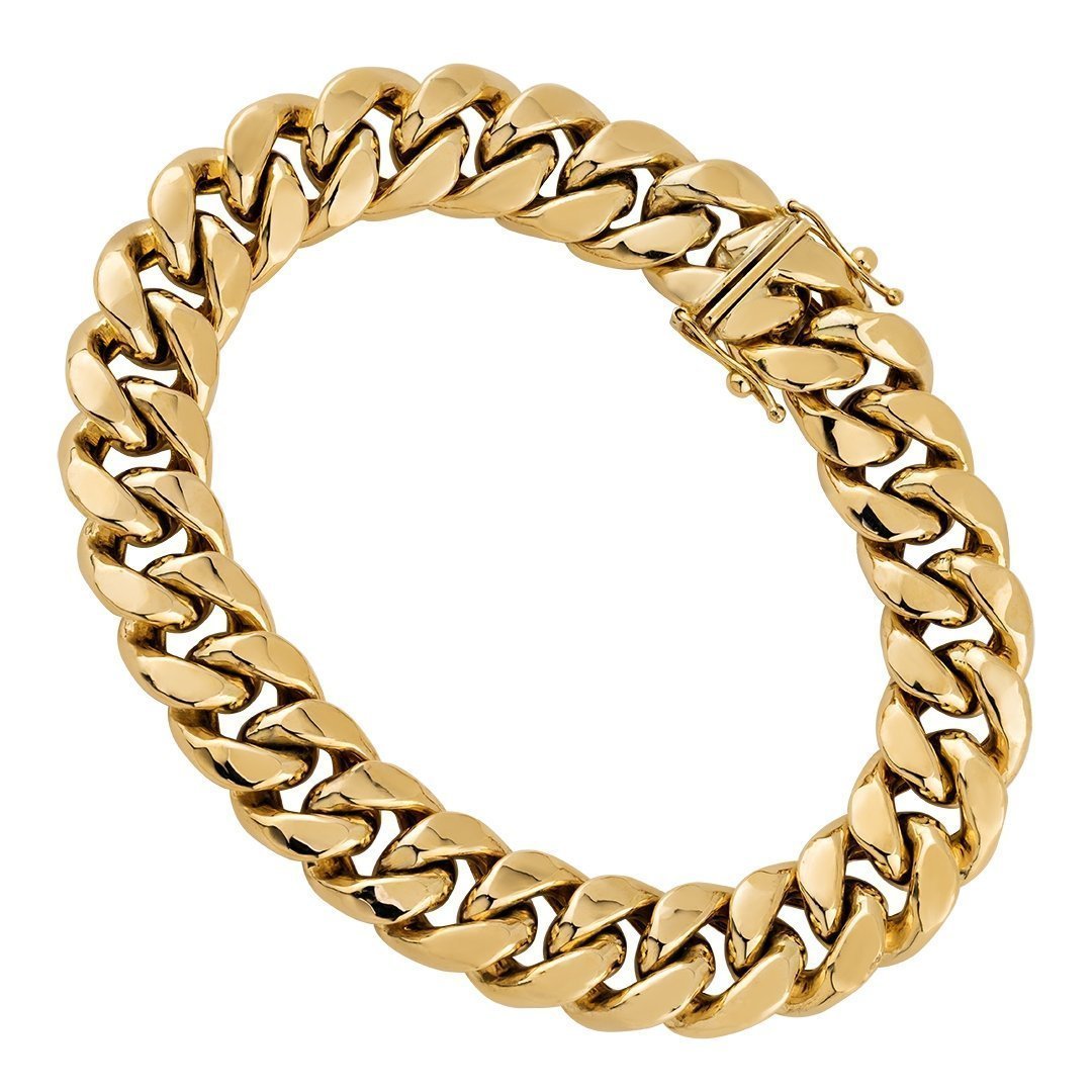 10k Yellow Semi-Solid Gold Cuban Link Bracelet 12 mm