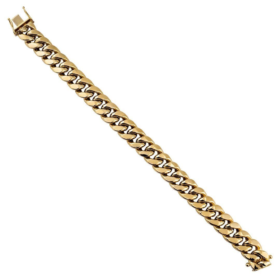 10k Yellow Semi-Solid Gold Cuban Link Bracelet 12 mm