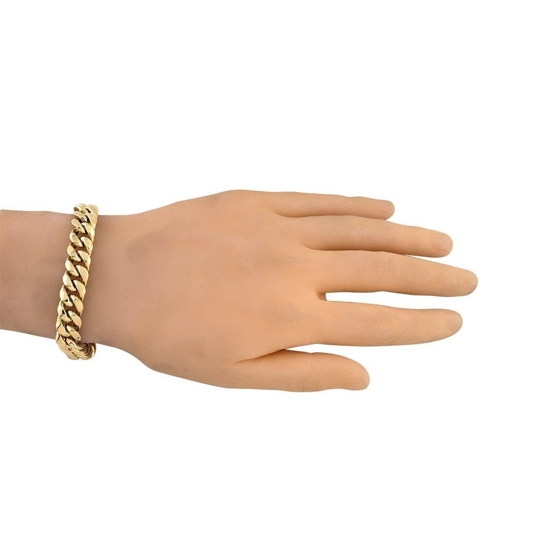 10k Yellow Semi-Solid Gold Cuban Link Bracelet 12 mm