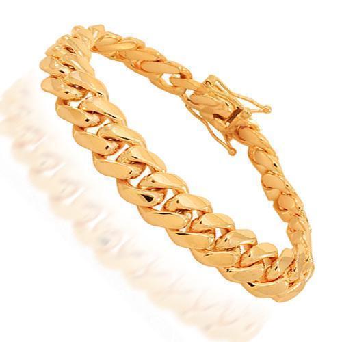 Rose / 10.0 Inches - 101.9 grams 14K Solid Rose Gold Mens Cuban Link Bracelet 11 mm