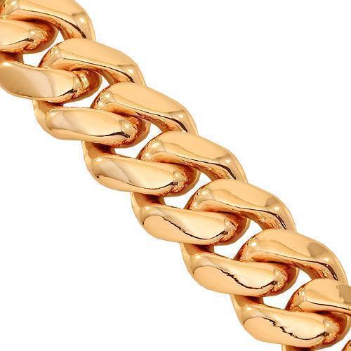 Rose / 10.0 Inches - 101.9 grams 14K Solid Rose Gold Mens Cuban Link Bracelet 11 mm