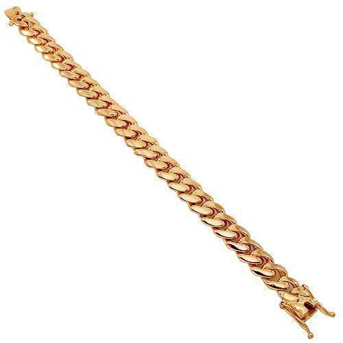 Rose / 10.0 Inches - 101.9 grams 14K Solid Rose Gold Mens Cuban Link Bracelet 11 mm