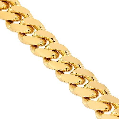 14K Solid Yellow Gold Mens Cuban Bracelet 11 mm