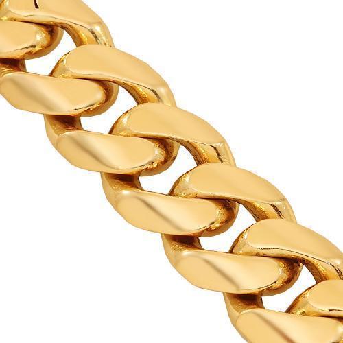 14K Solid Yellow Gold Mens Cuban Bracelet 12 mm