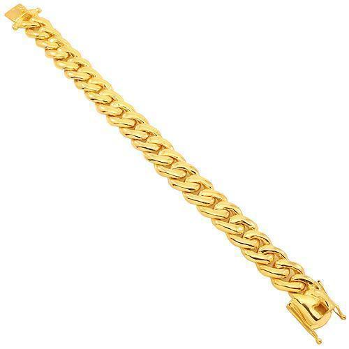 14K Solid Yellow Gold Mens Cuban Link Bracelet 13.5 mm