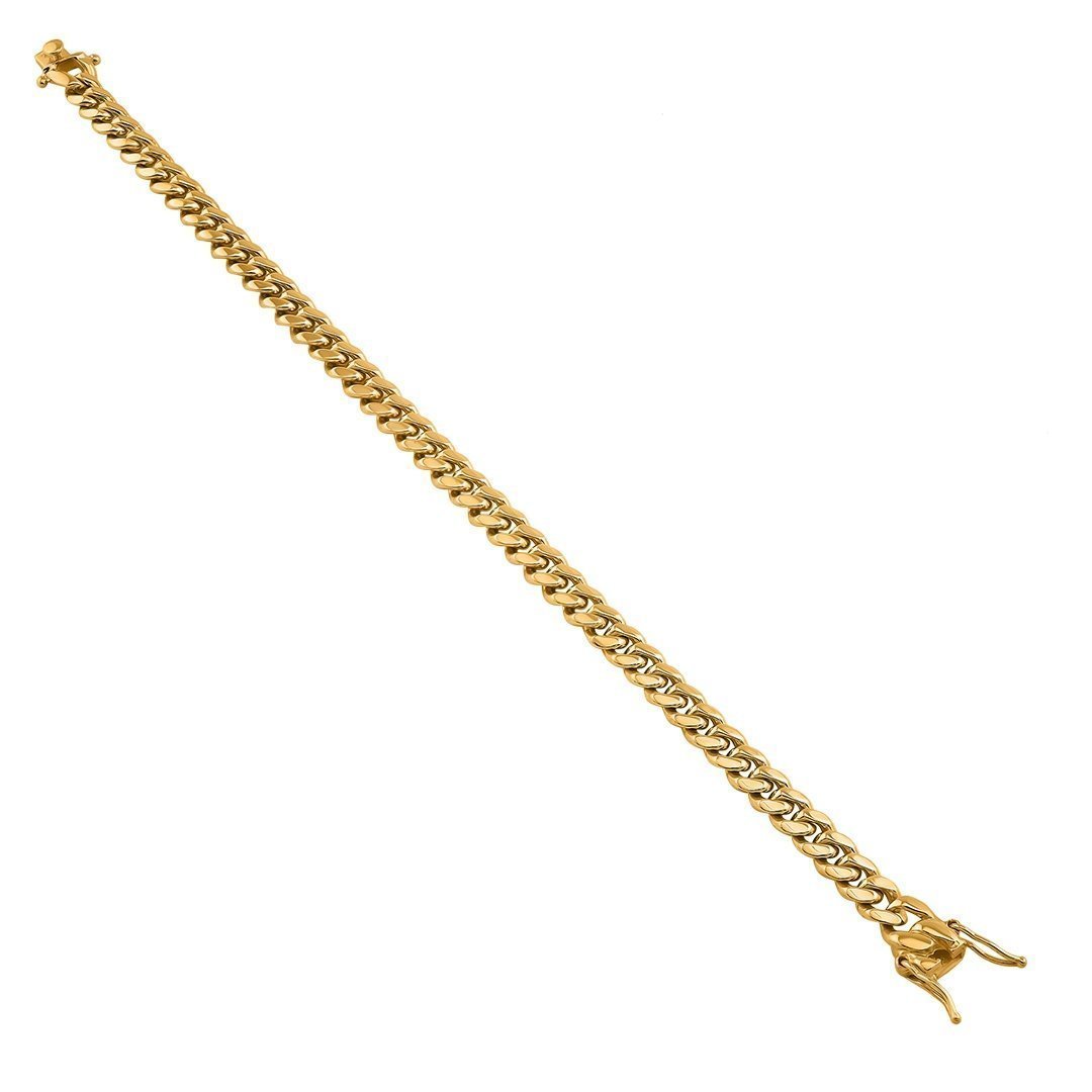 14K Solid Yellow Gold Mens Cuban Link Bracelet 7 mm