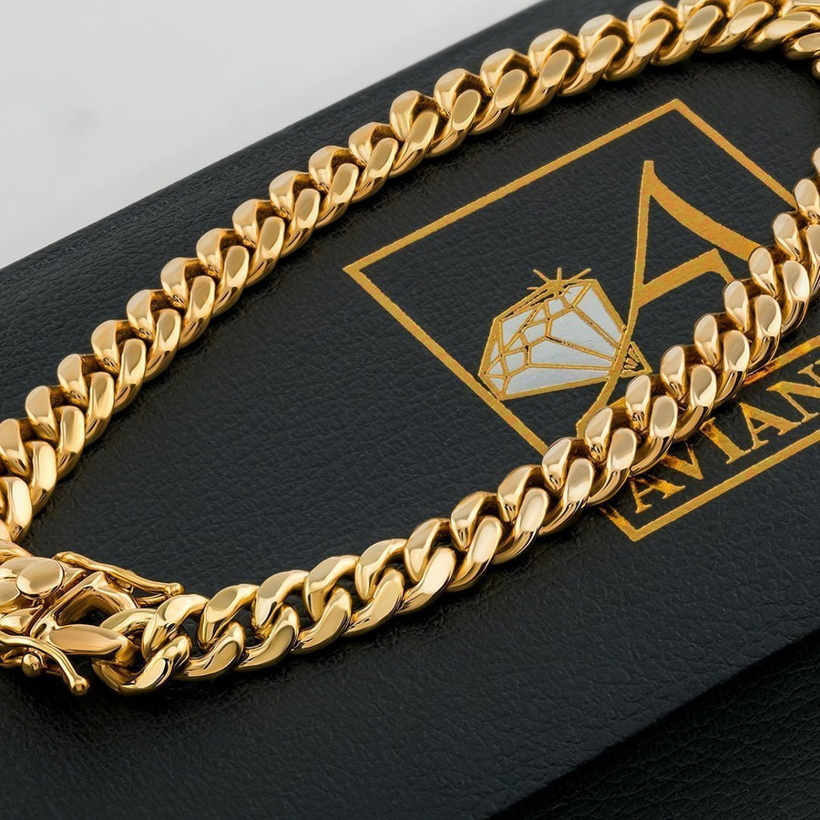 14K Solid Yellow Gold Mens Cuban Link Bracelet 7 mm